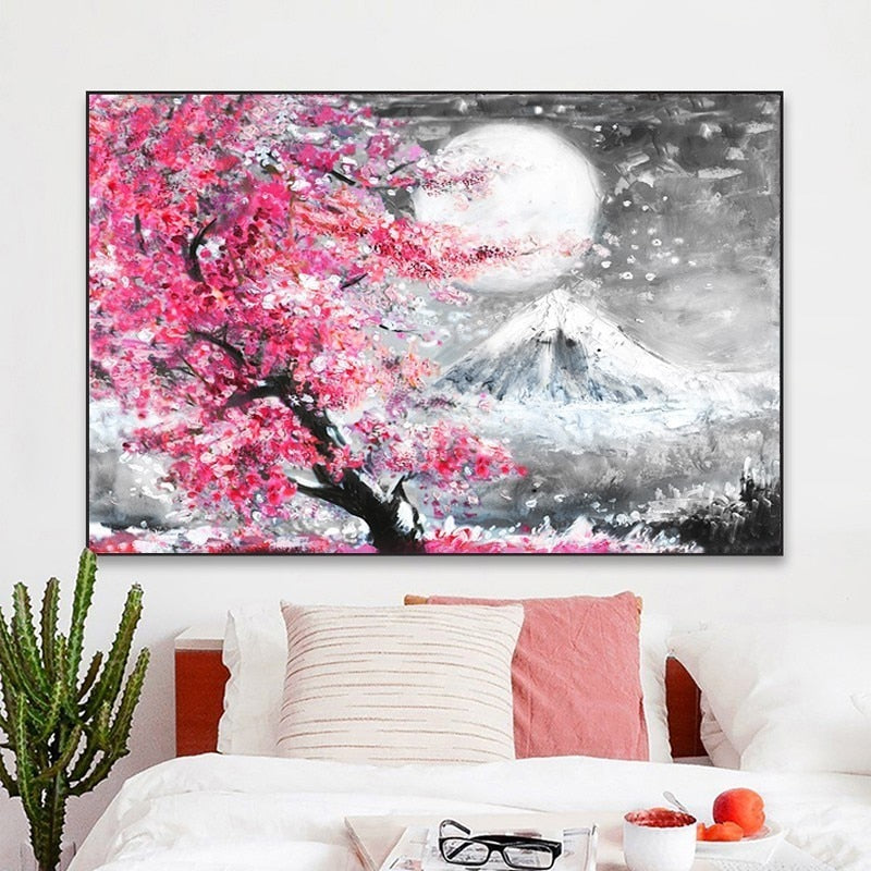 Mount Fuji Kirschblüte Landschaft Japan - Leinwand Wandkunst Gemälde