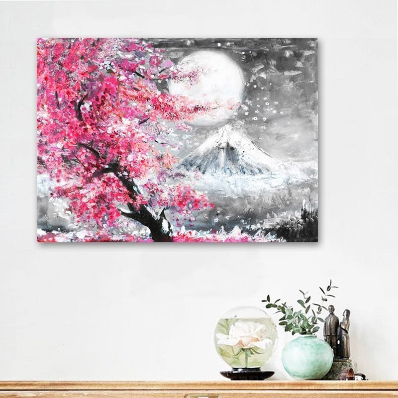 Mount Fuji Kirschblüte Landschaft Japan - Leinwand Wandkunst Gemälde