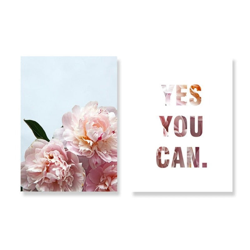 Pink Peony Floral Ja Du Kannst Zitate - Leinwand Wandkunst Gemälde