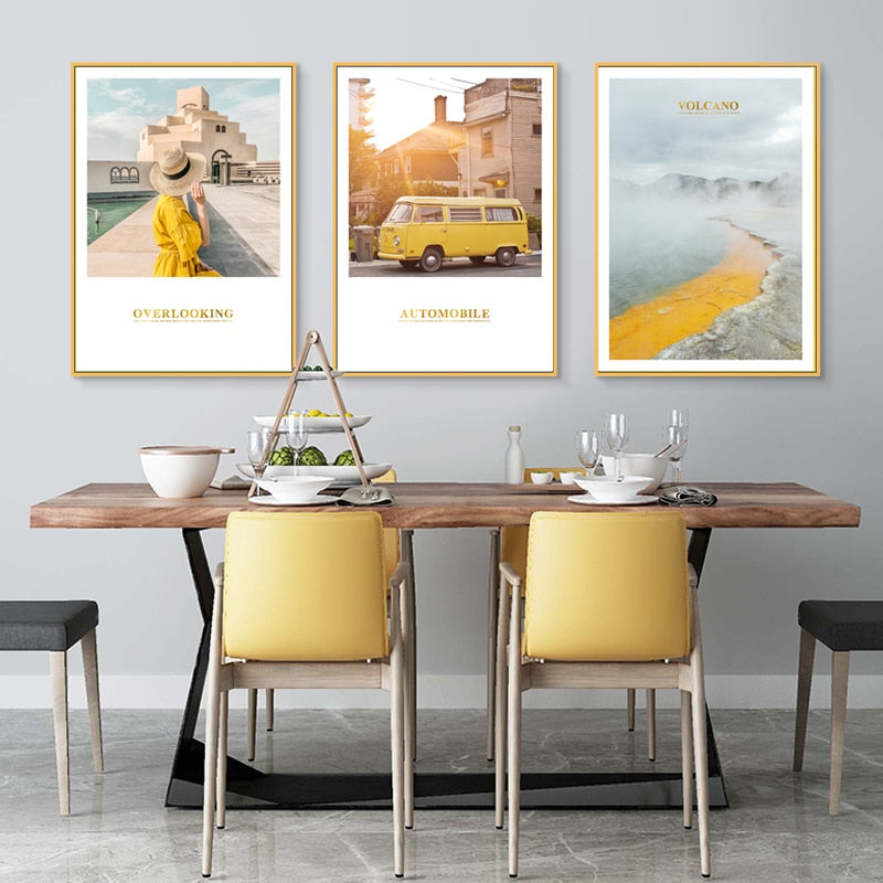 Modern gelbes Landschaftswandkunstposter - Leinwand Wandkunstgemälde