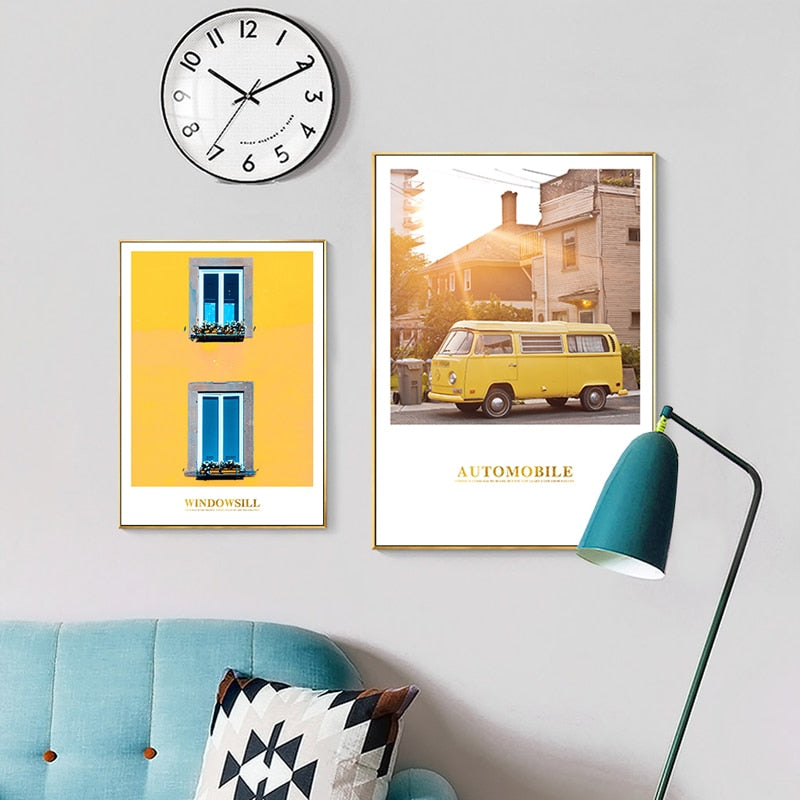 Modern gelbes Landschaftswandkunstposter - Leinwand Wandkunstgemälde
