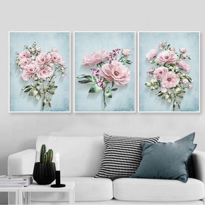 Modernes pastorales Motiv mit rosa Blumen – Leinwandbild