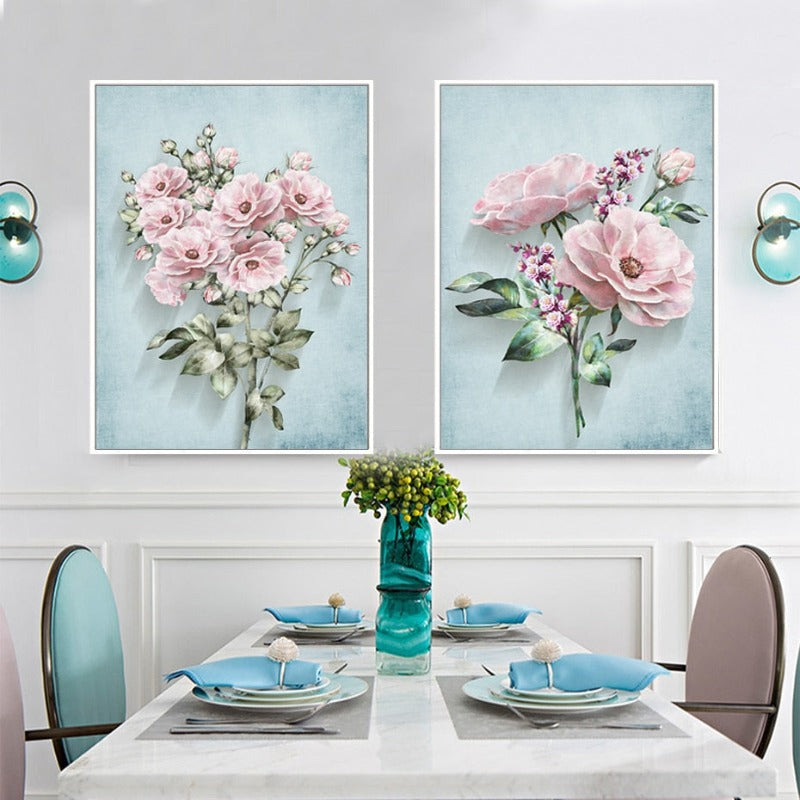 Modernes pastorales Motiv mit rosa Blumen – Leinwandbild