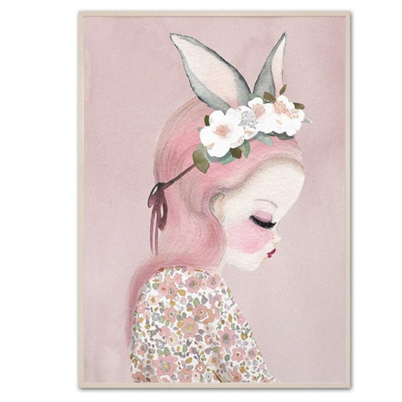 Süßes rosa Einhorn-Mädchen - Leinwandbild