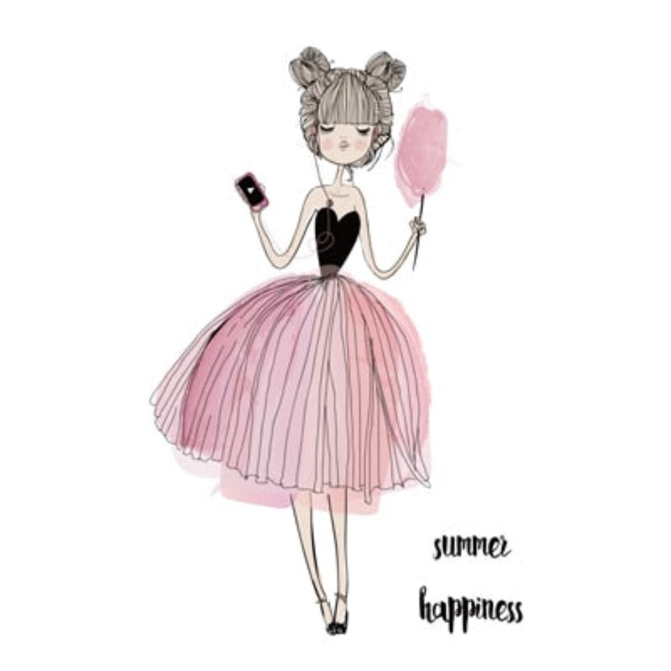 Aquarell-Wandbild mit rosa Kawaii-Mädchen – Leinwandbild