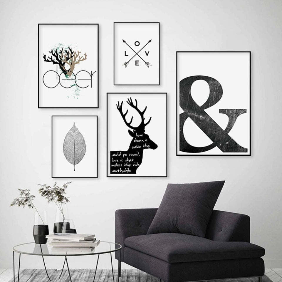 Skandinavisches Hirsch-Liebessymbol als Wandbild – Leinwandgemälde