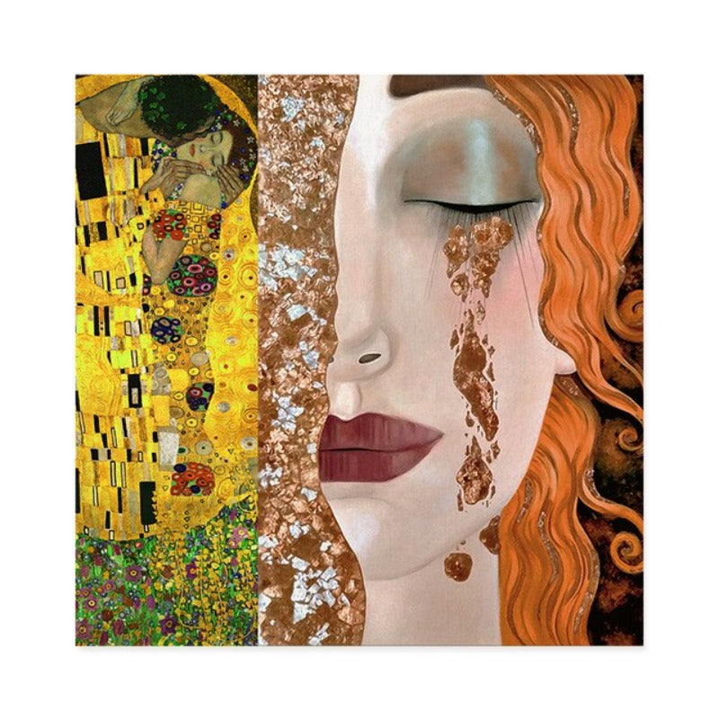 Gustav Klimt Goldene Tränen und Kuss Mädchen - Leinwand Wandkunst Gemälde