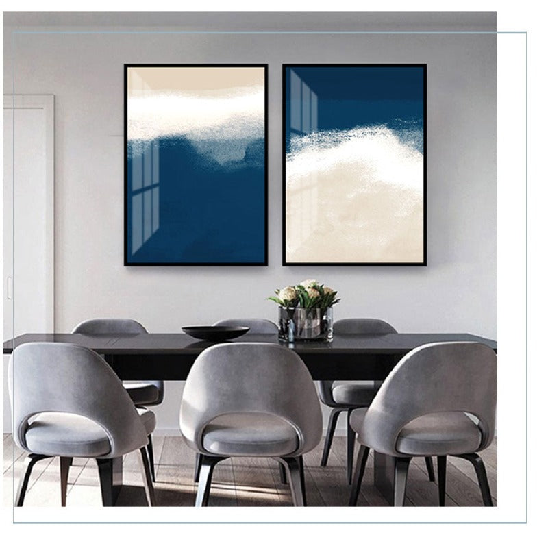 Abstraktes Aquarellgemälde in Marineblau und Beige – Leinwandbild
