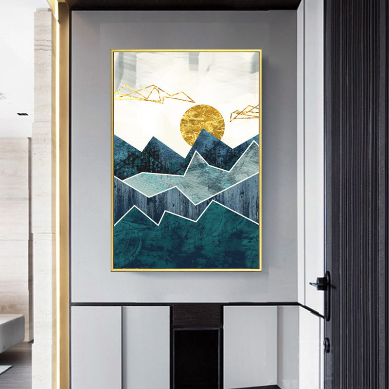 Vintage abstrakte geometrische Sonnenaufgangsszene als Wandbild – Leinwandgemälde
