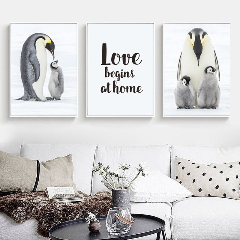 Herzliche Pinguinfamilie – Leinwandbild