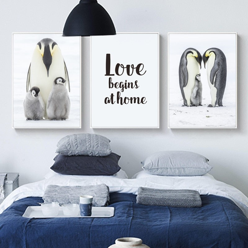 Herzliche Pinguinfamilie – Leinwandbild