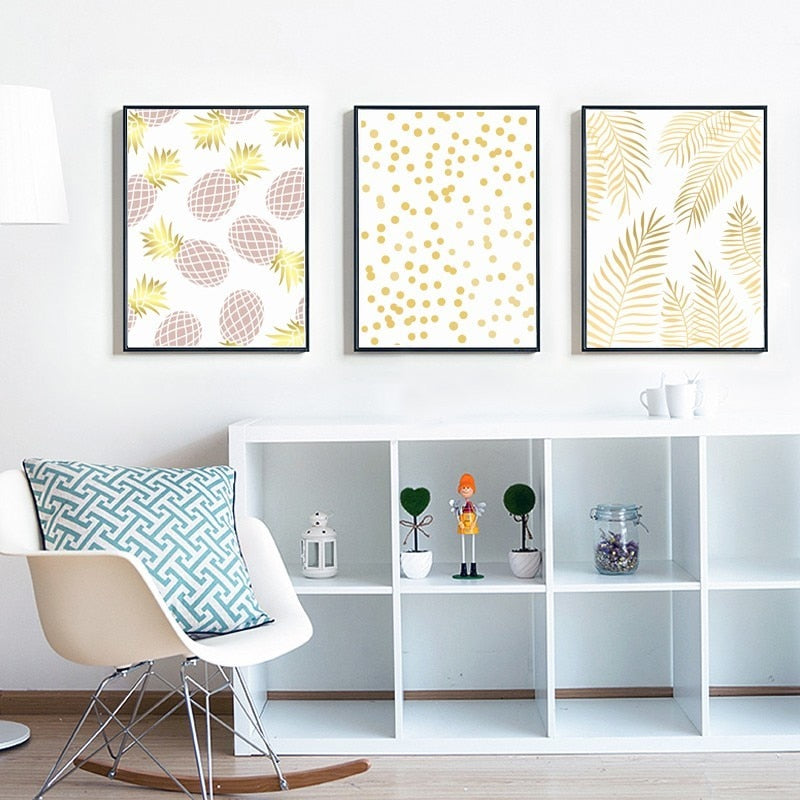 Geometrische Blätter Ananas - Leinwand Wandkunst Malerei