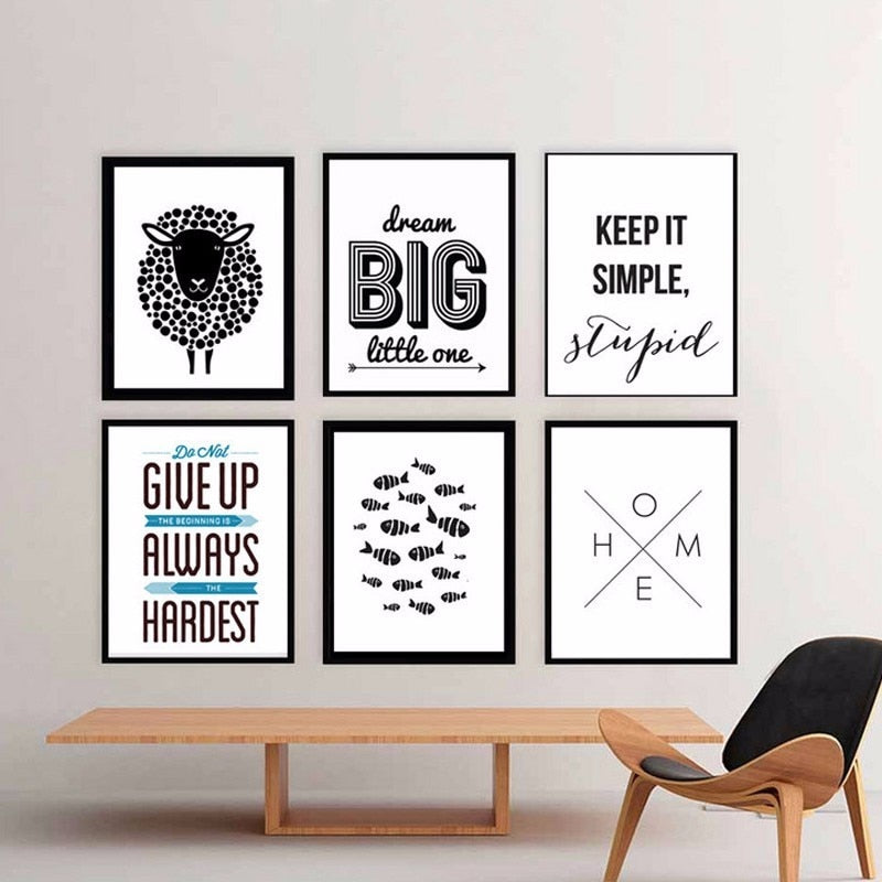 Minimalistische Schwarz-Weiß Inspirierende Buchstaben - Leinwand Wandkunst Gemälde