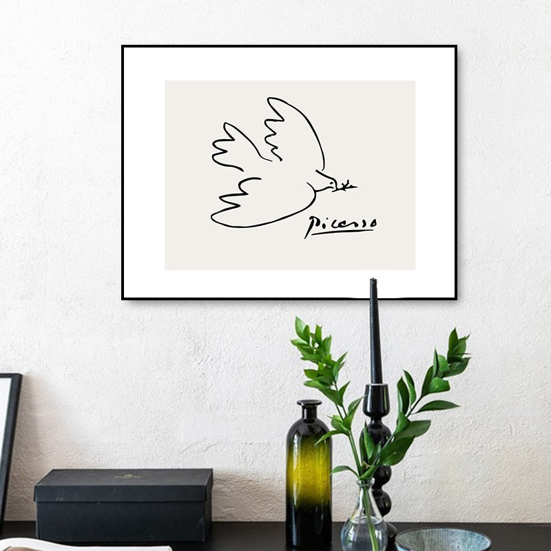 Abstrakte Vintage-Figur: Taube – Minimalistisches Leinwandbild