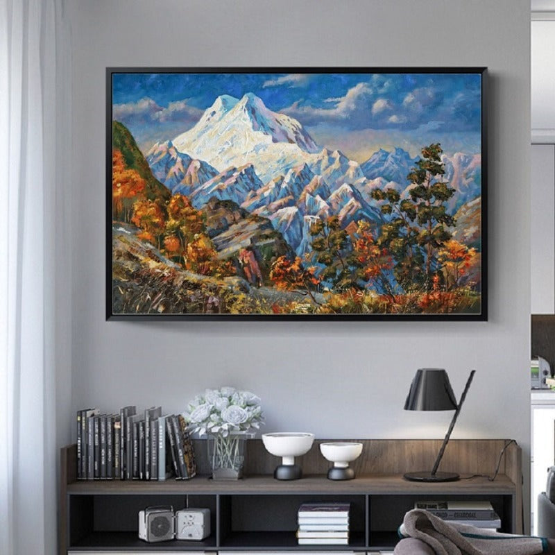 Bergherbstlandschaft in hellen Tönen - Leinwand Wandkunst Gemälde
