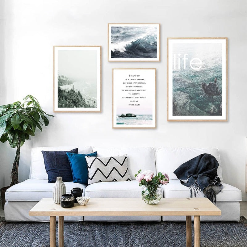 Moderne Welle Küstenpalme Seascape - Leinwand Wandkunst Gemälde