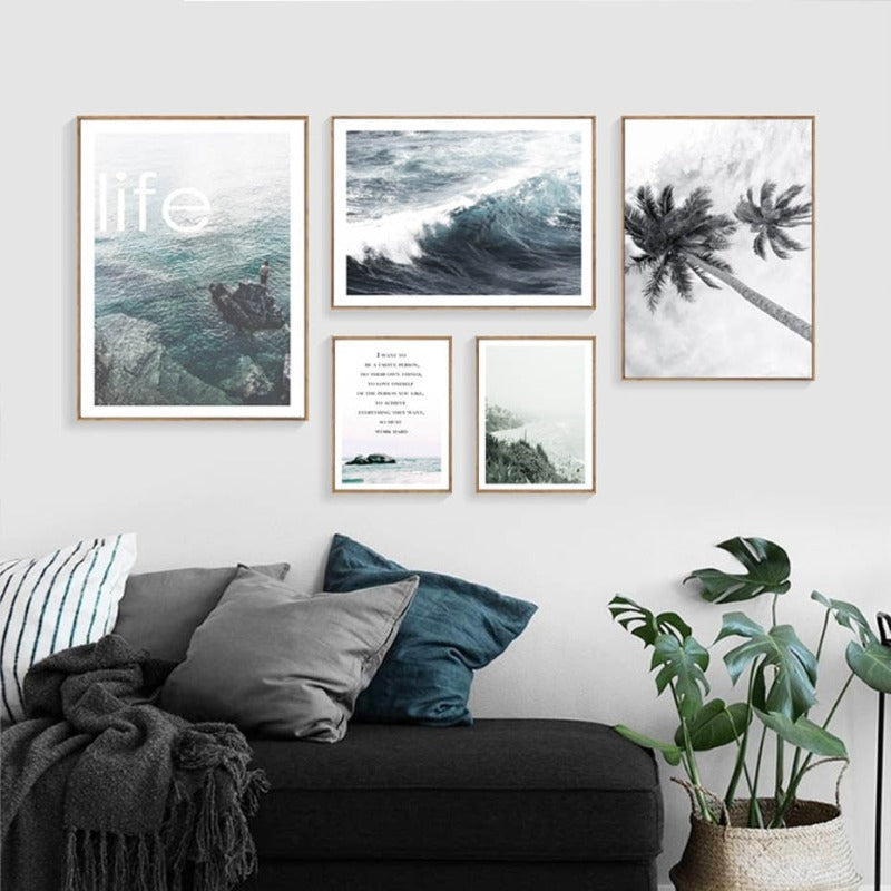 Moderne Welle Küstenpalme Seascape - Leinwand Wandkunst Gemälde