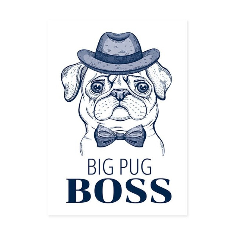 Mops mit Hut und Fliege - Leinwandbild