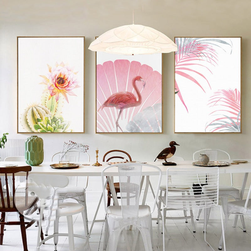 Pink Flamingo Flowers Mädchen - Leinwand Wandkunst Gemälde