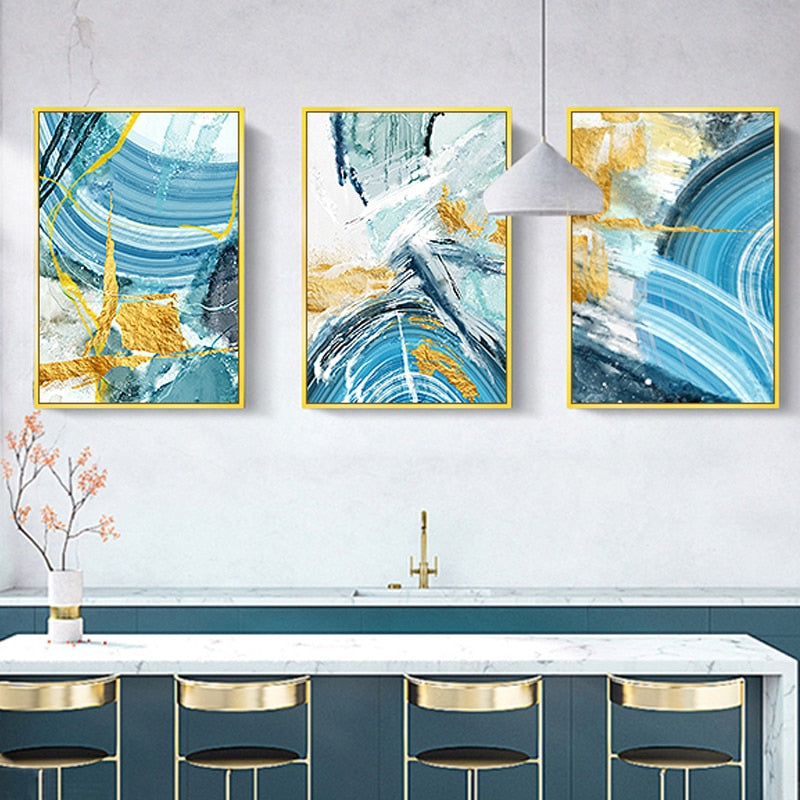 Blaue Druckposter - Leinwand Wandkunstmalerei