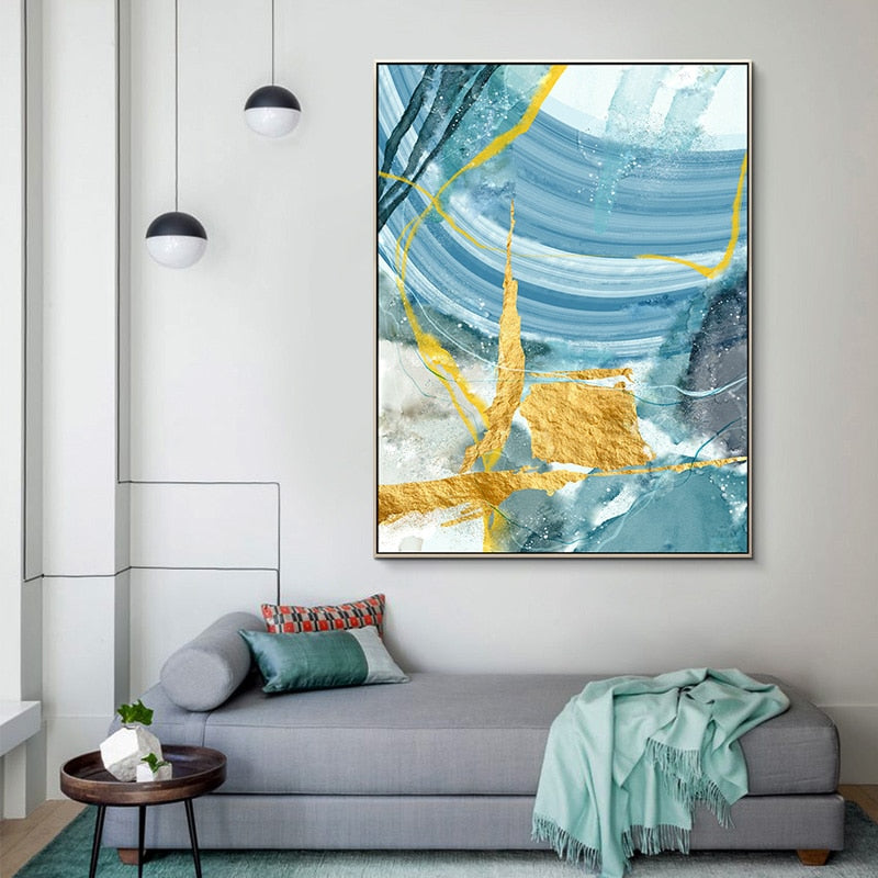 Blaue Druckposter - Leinwand Wandkunstmalerei