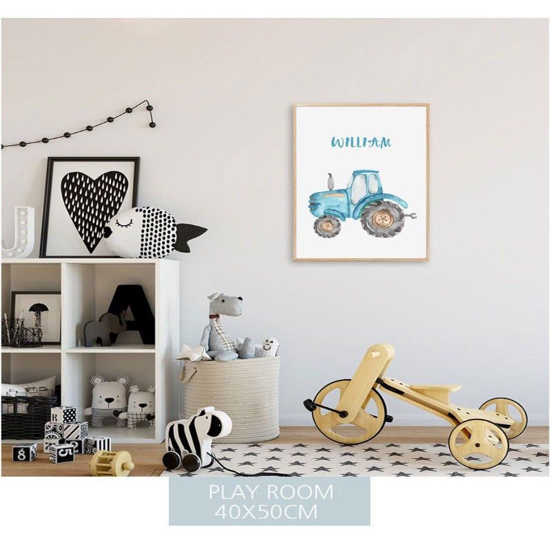 Personalisierter Name Traktor Jungen - Leinwand Wandkunst Malerei