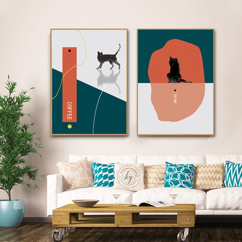 Cat Trinken Kaffee-Canvas Wandkunst Gemälde