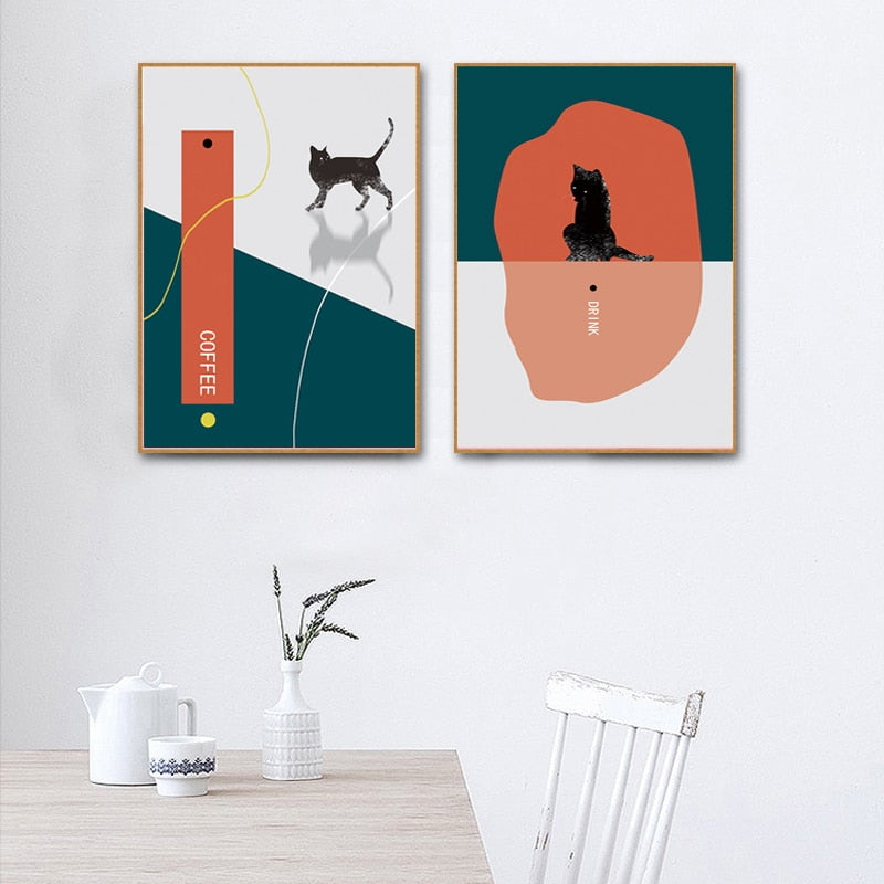 Cat Trinken Kaffee-Canvas Wandkunst Gemälde