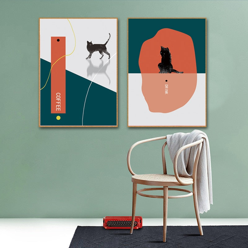 Cat Trinken Kaffee-Canvas Wandkunst Gemälde