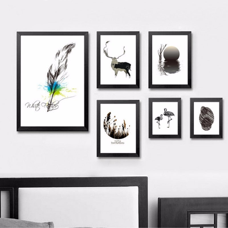 Nordische Natur-Leinwandgemälde mit Tieren – Wandbild auf Leinwand