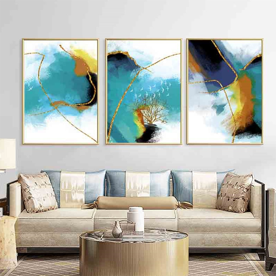 Gold Blau Marmor Wandkunst - Leinwand Wandkunst Gemälde