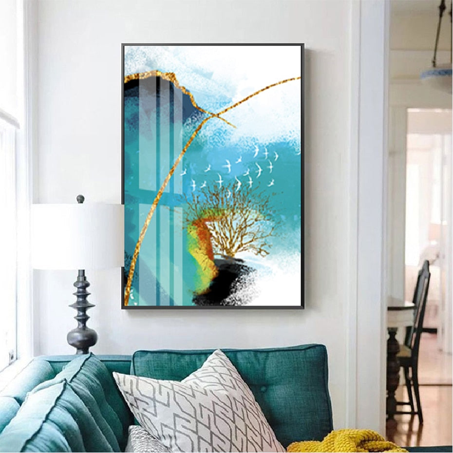 Gold Blau Marmor Wandkunst - Leinwand Wandkunst Gemälde