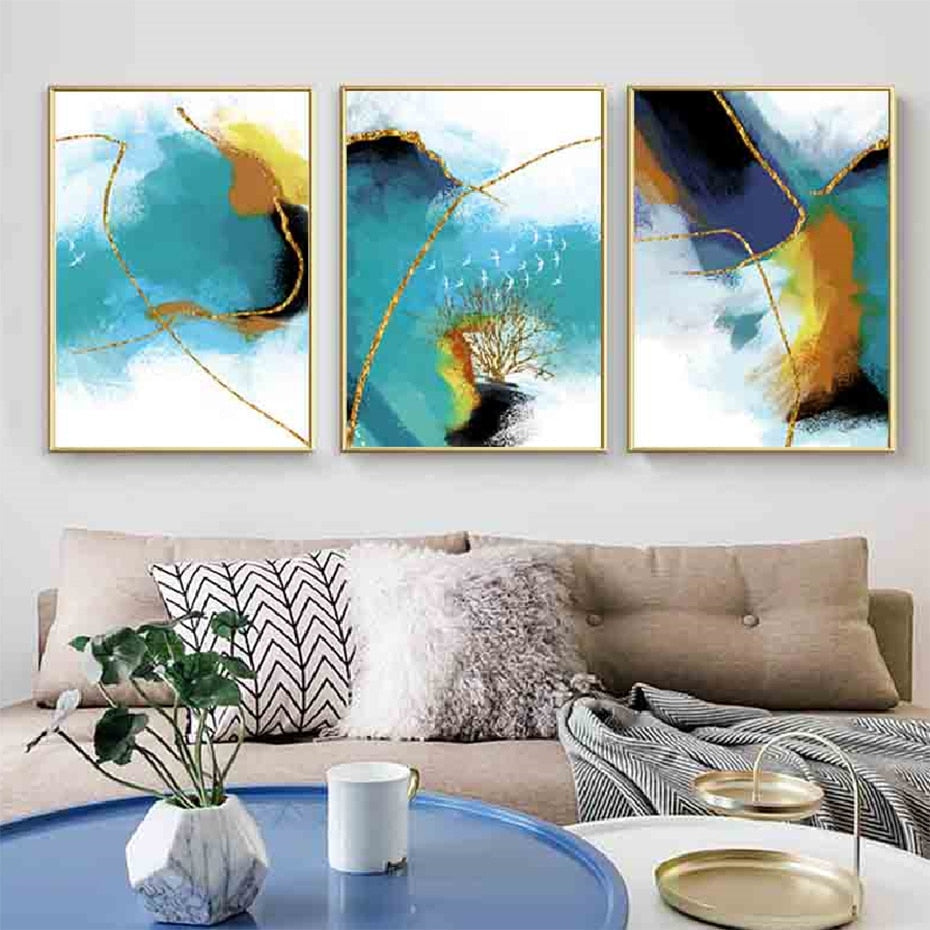 Gold Blau Marmor Wandkunst - Leinwand Wandkunst Gemälde