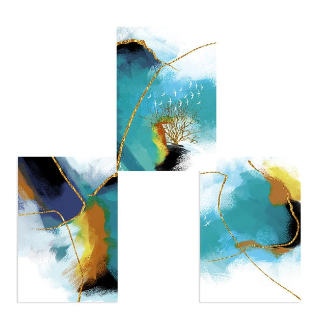 Gold Blau Marmor Wandkunst - Leinwand Wandkunst Gemälde