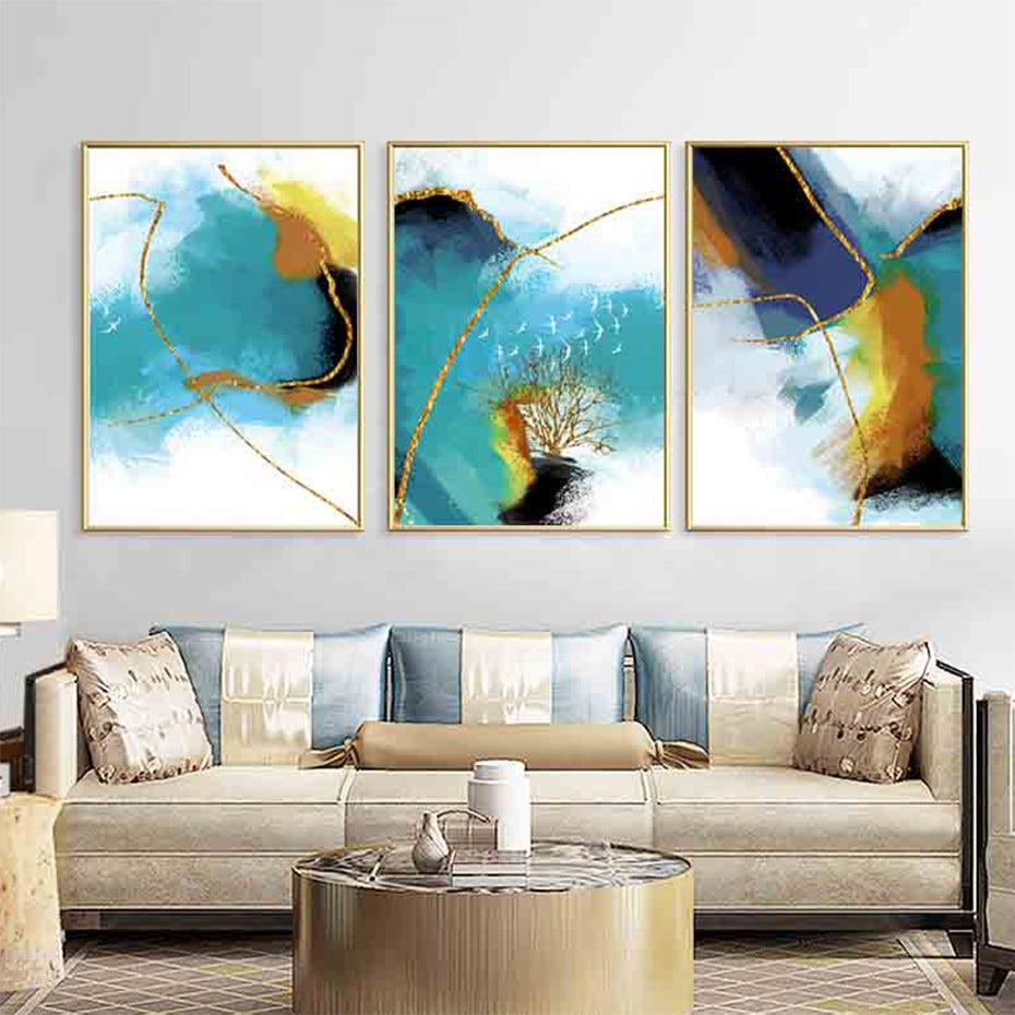 Gold Blau Marmor Wandkunst - Leinwand Wandkunst Gemälde