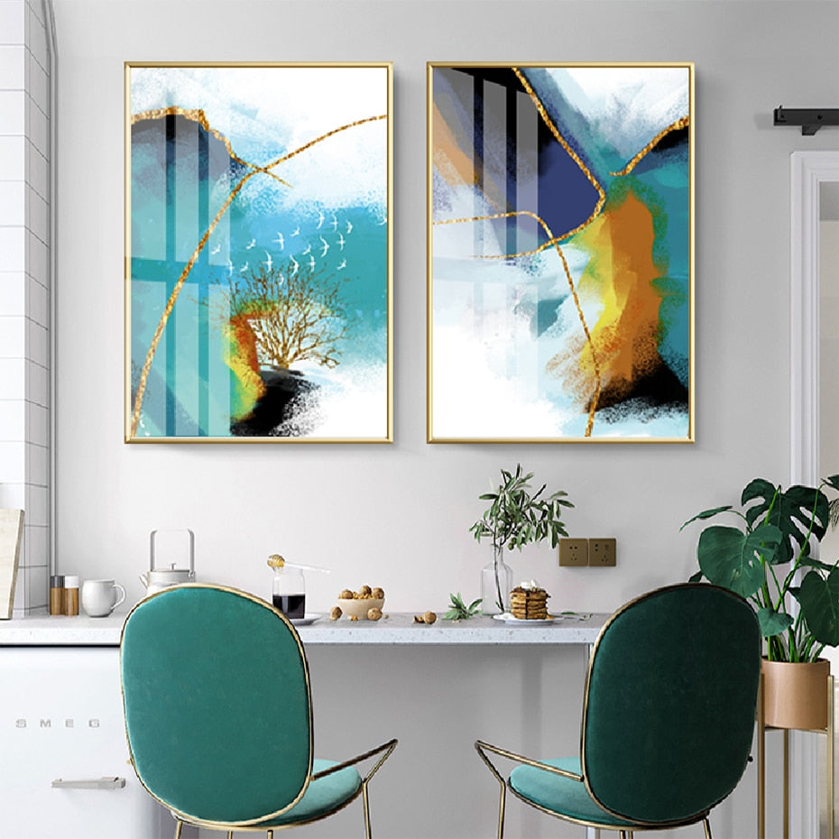 Gold Blau Marmor Wandkunst - Leinwand Wandkunst Gemälde