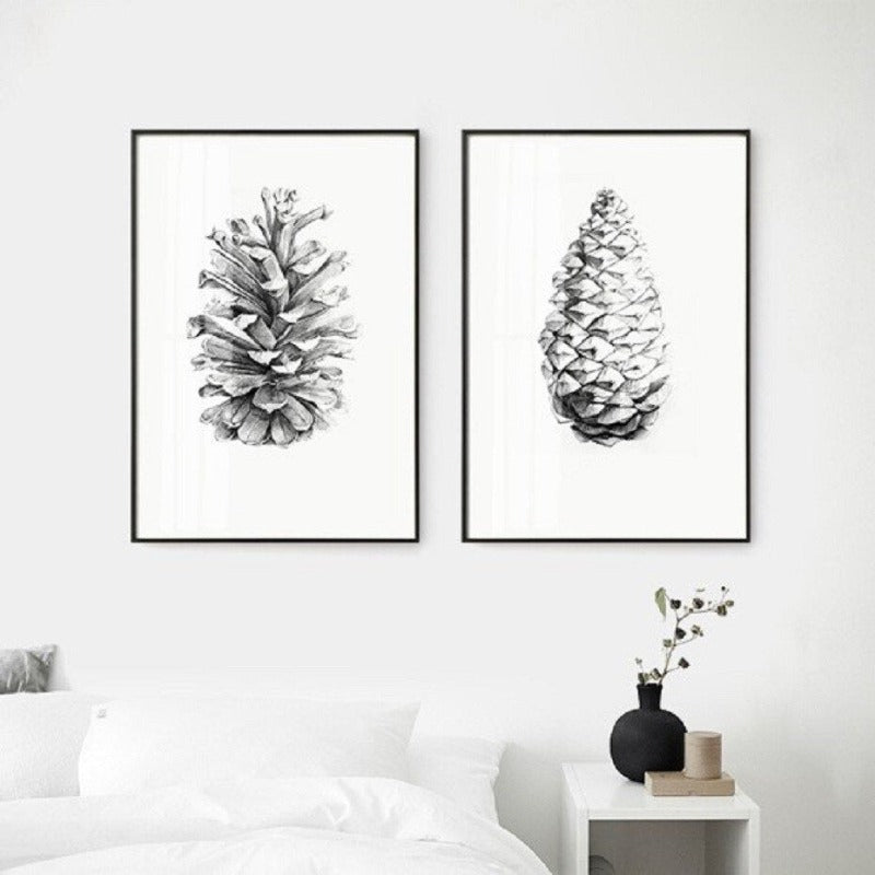 Handgezeichnete Tannenzapfen - Leinwand Wandkunst Malerei