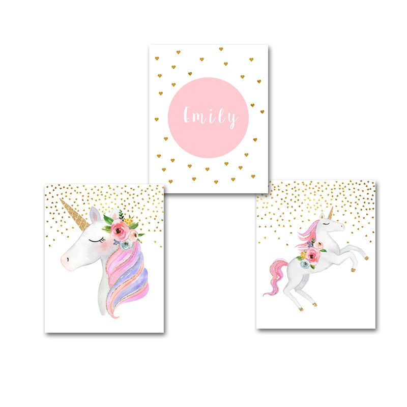 Modernes Cartoon-Einhorn in Rosa - Leinwandbild