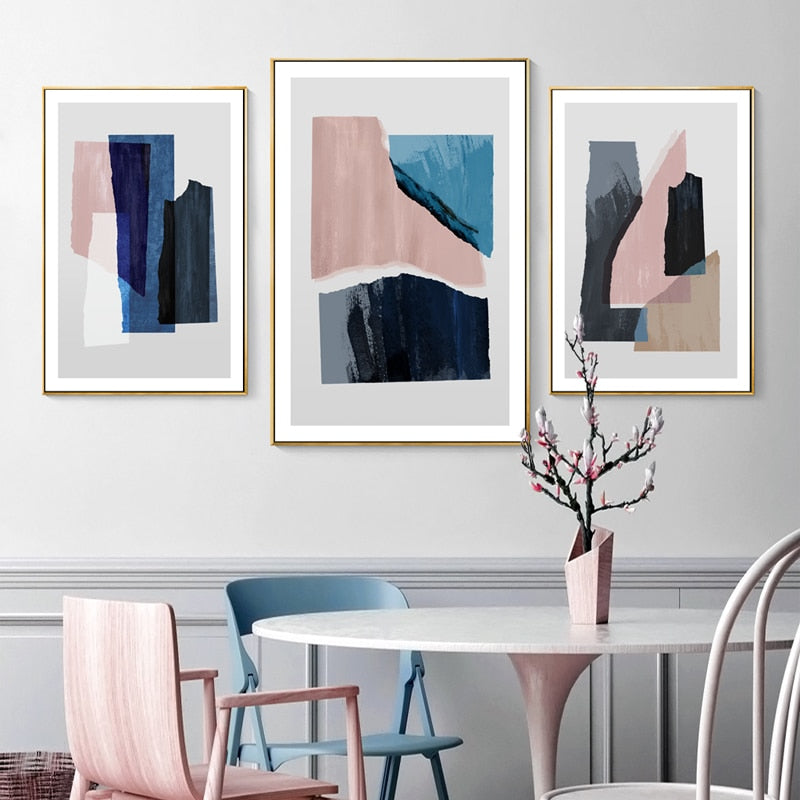 Marmor Blau Pink Drucke - Leinwand Wandkunst Malerei