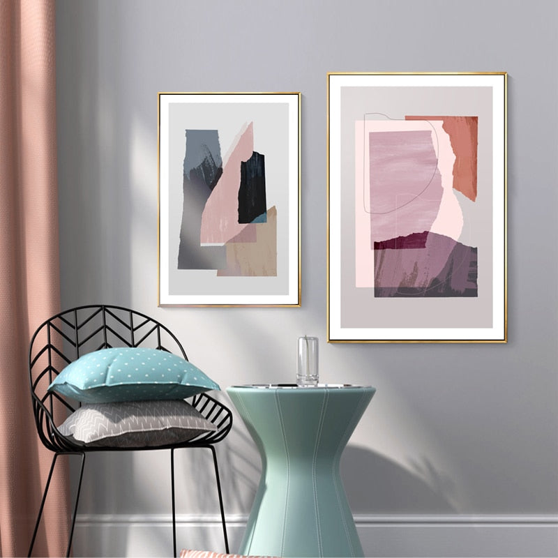 Marmor Blau Pink Drucke - Leinwand Wandkunst Malerei