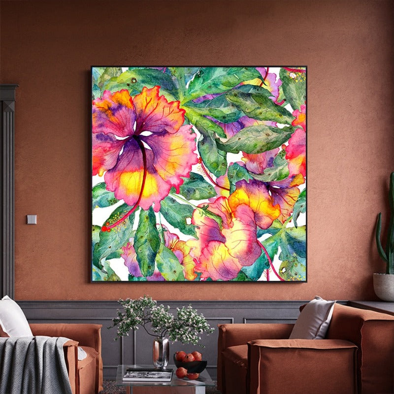 Blau Pink Floral - Leinwand Wandkunst Gemälde