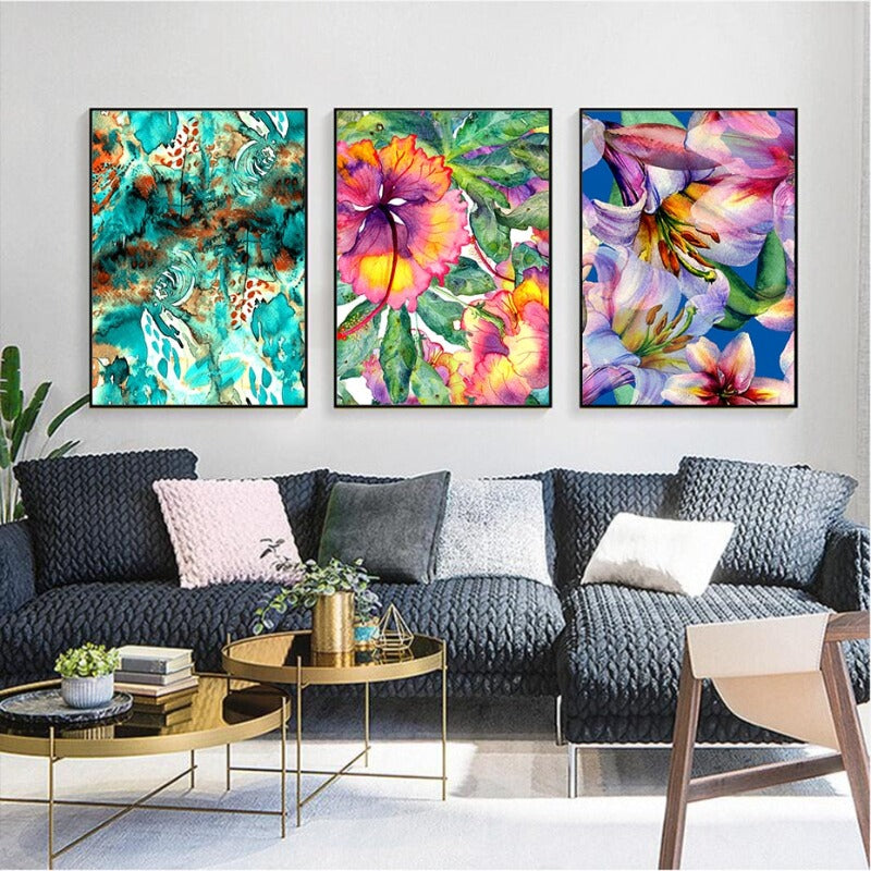 Blau Pink Floral - Leinwand Wandkunst Gemälde