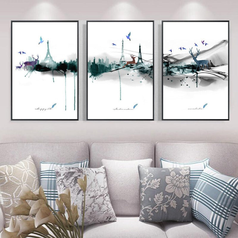 Abstract Paris Eiffel Tower Deer - Leinwand Wandkunst Gemälde