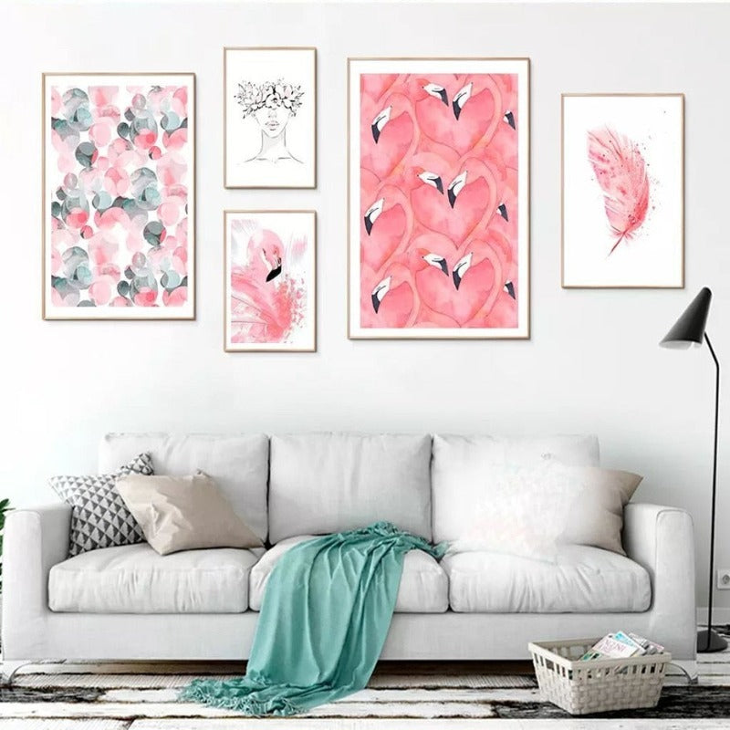 Schöne Pink Flamingo Feder - Leinwand Wandkunst Gemälde