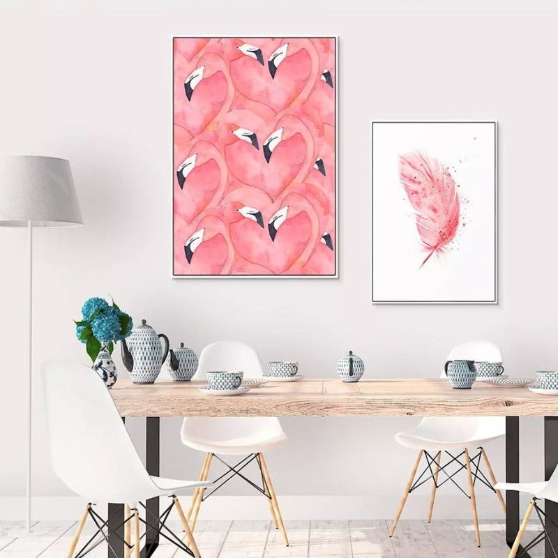 Schöne Pink Flamingo Feder - Leinwand Wandkunst Gemälde