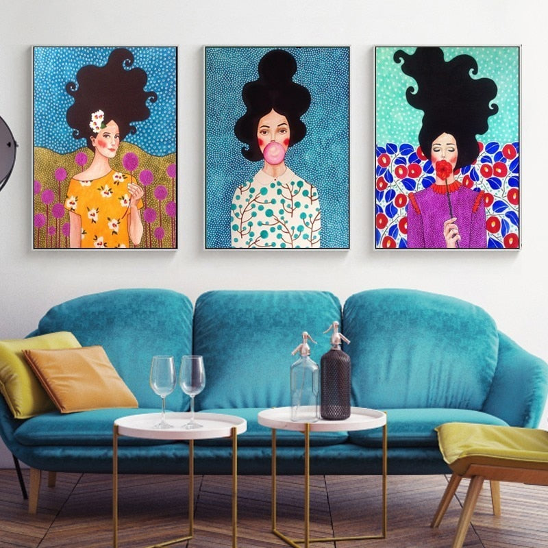 Fashion Flower Girl - Leinwand Wandkunst Malerei