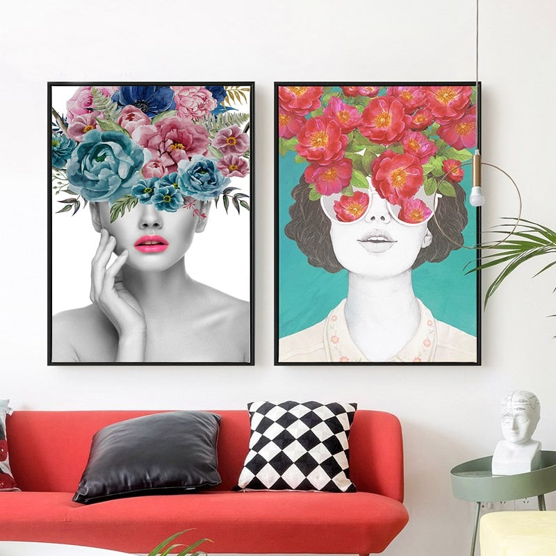 Fashion Figure Floral Girl - Leinwand Wandkunst Malerei