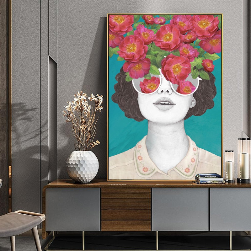 Fashion Figure Floral Girl - Leinwand Wandkunst Malerei