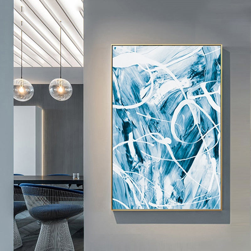 Blaue abstrakte Leinwandgemälde Wand - Leinwand Wandkunstgemälde