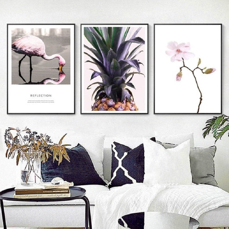 Nordisches skandinavisches Blumen-Ananas-Motiv – Leinwandbild